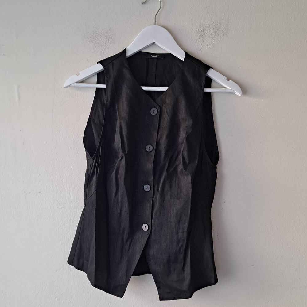 Massimo Dutti Single Breasted Waistcoat Linen Sleeveless Jacket Black Womens S - Picture 4 of 11
